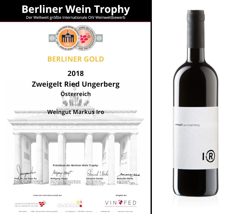 GOLD für zweigelt ried ungerberg bei berliner wein trophy